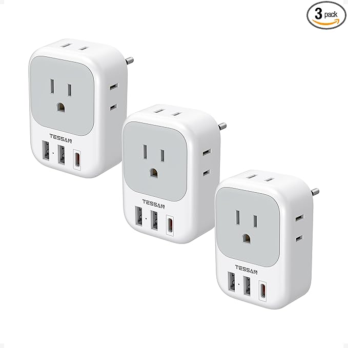 TESSAN European Travel Plug Adapter USB C 3 Pack, PD 20W US to Europe Plug by TESSAN