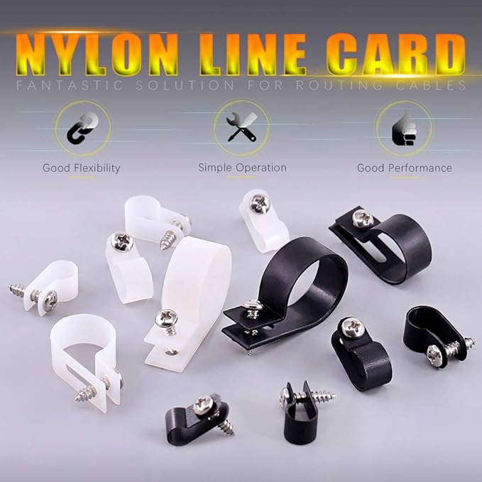 Swpeet 135 Pack 6 Sizes White+Black Nylon Plastic R-Type Cable Clips Clamp - Image 5