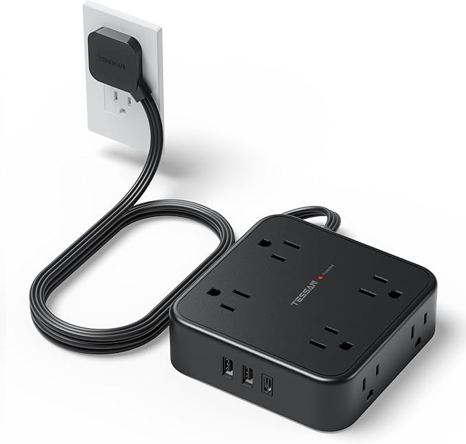 TESSAN Surge Protector Flat Plug Power Strip, 8 AC Outlets, 3 USB Charger 3 by TESSAN