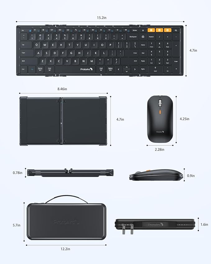 ProtoArc Foldable Keyboard and Mouse, XKM01 True Full-Size Folding Bluetooth - Image 9