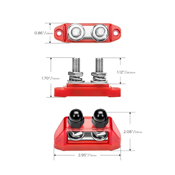 Recoil S2P-38 Bus Bar 250A Power Distribution Block Busbar Dual 3/8” Studs - Image 5