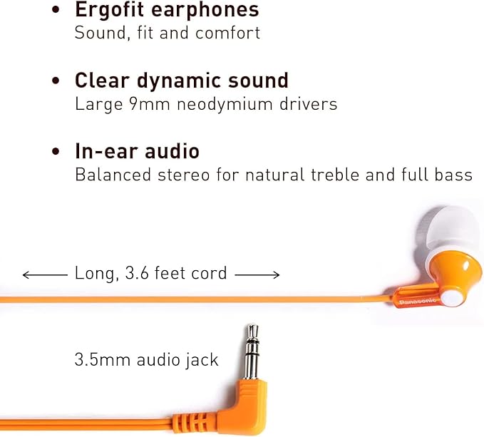 Panasonic ErgoFit In-Ear Earbud Headphones RP-HJE120-D Dynamic Crystal Clear - Image 2