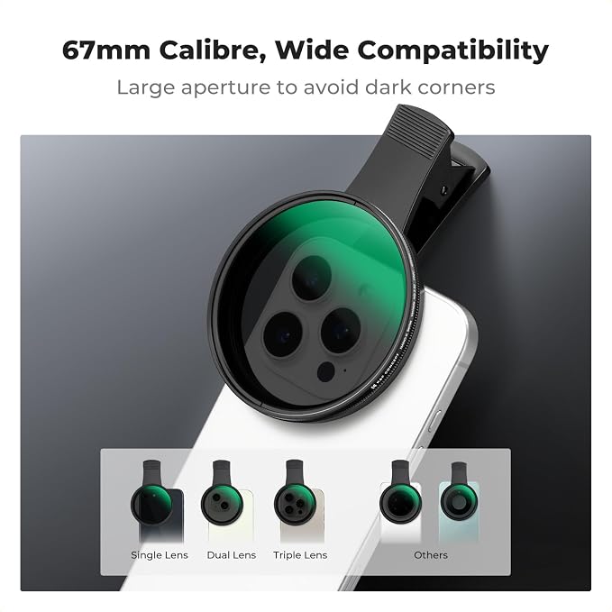 K&F Concept 67mm Clip-on ND2-32 Phone Camera Lens Filter Kit - Image 2