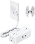 TESSAN 5 FT White Extension Cord, 900J Surge Protector Small Power Strip by TESSAN