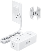 TESSAN 5 FT White Extension Cord, 900J Surge Protector Small Power Strip by TESSAN