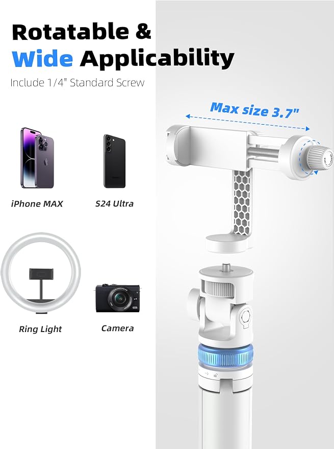 Kaiess 62" Phone Tripod & Selfie Stick, Extendable Photography Light Stand - Image 5