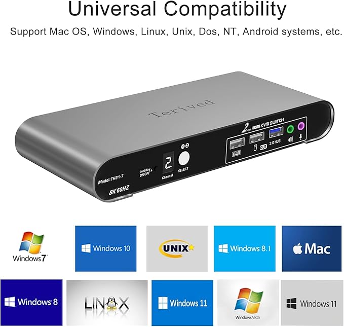 2 Computers 1 HDMI Monitor Automatic KVM Switch 8K@60Hz, Hotkey Switching - Image 8