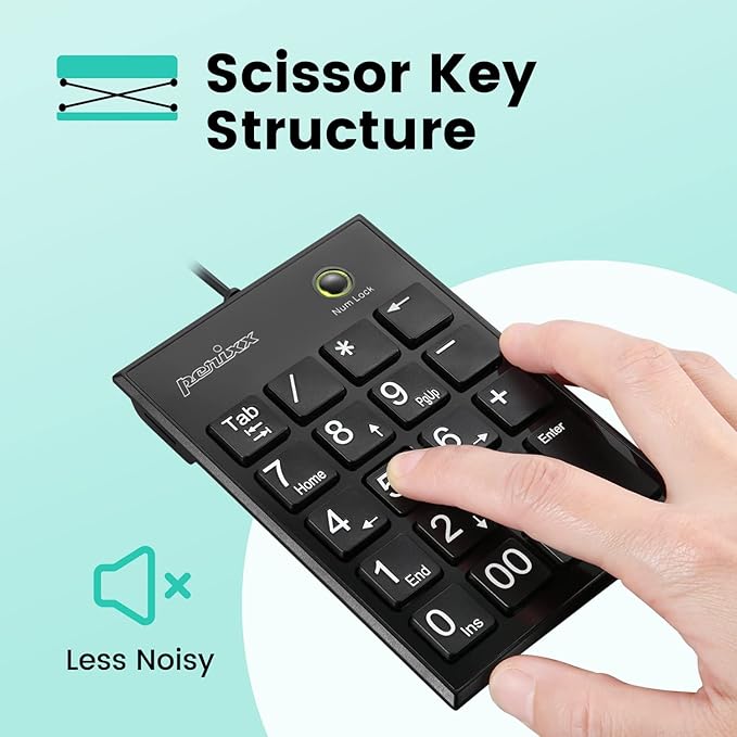 Perixx PPD-202 Wired 19 Keys Slim Numeric Keypad, Big Print Font, Silent - Image 4