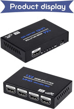 1x4 HDMI Splitter, 1 in 4 Out HDMI Splitter Audio Video Distributor Box Support - Image 6