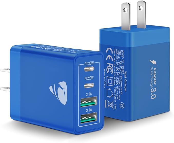 USB C Wall Charger, 40W Fast USB C Charger Block, 4-Port PD + QC Wall Plug by Aiminu
