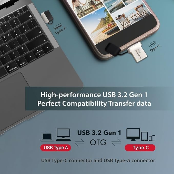 GIGASTONE 256GB Nano Luxus Dual Drive, Z50 USB 3.2 Gen 1, 2-in-1 USB-A & Type-C - Image 2