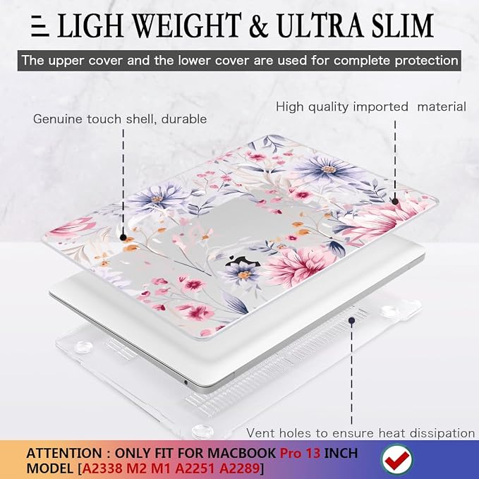 CISSOOK Flower Case for MacBook Pro 13 Inch M2 A2338 M1 A2251 A2289 Model - Image 4