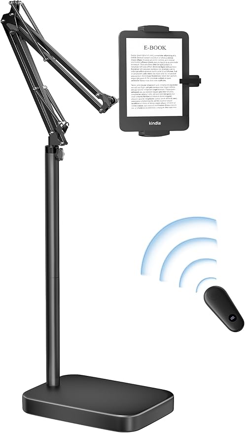 Kindle Floor Stand with Remote Page Turner, Tablet Stand with 11lb Stable Base by VoltifyMax