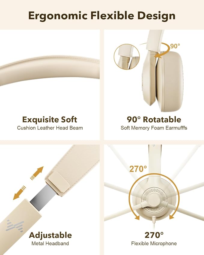 USB Headset with Microphone for PC, On-Ear Computer Laptop Headphones with - Image 4