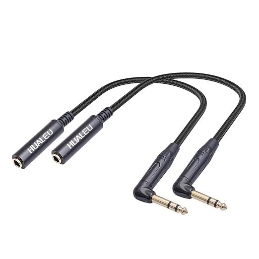 HUAELU 2Pack 1FT Right Angle Audio Cable, Male to Female, 6.35mm TRS Stereo to by HUALEU