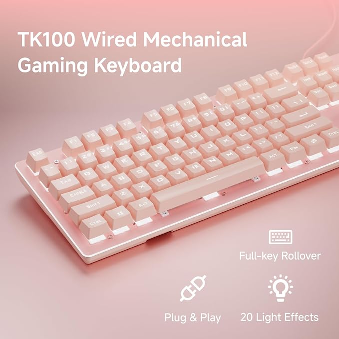 EWEADN TK100 Typewriter Keyboard Wired Mechanical Keyboard, 104 Keys Aesthetic - Image 2