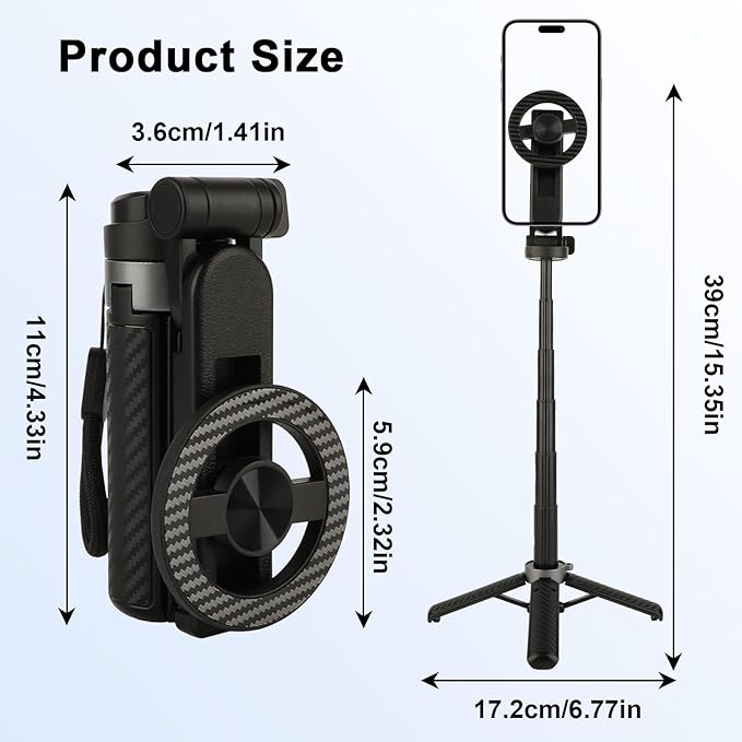 Magnetic Selfie Stick with Remote, 360° Rotation Phone Tripod, 4-in-1 - Image 7