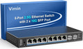 10 Port 2.5G Switch Unmanaged, VIMIN 8X 2.5G Switch Base-T Ports+2X 10G SFP Port by Vimin