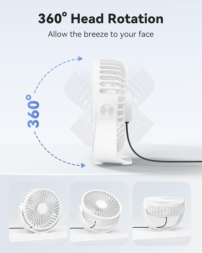 USB Desk Fan, 5 Inch Mini Portable, 3 Speeds Strong Airflow Personal Desktop - Image 3