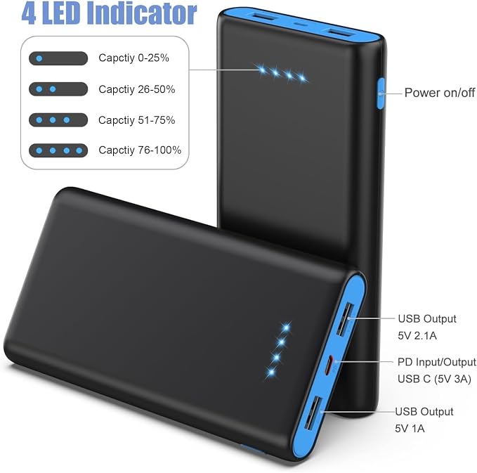 Portable Charger Power Bank 25, 5V/3A USB C in&Out Fast Phone Charging - Image 3