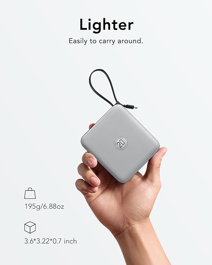 VRURC Portable Phone Charger 4 Built-in Cables, Fast Charging PD 20W Power Bank - Image 4