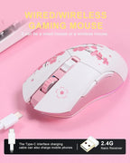 DAREU Sakura Pink Wireless Wired Gaming Mouse, Dual-Mode Rechargeable 6 - Image 3