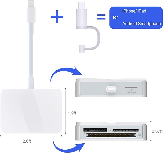 SD Card Reader for iPhone, 4 in 1 USB C and Lightning to CF/SD/MS/TF Card - Image 3