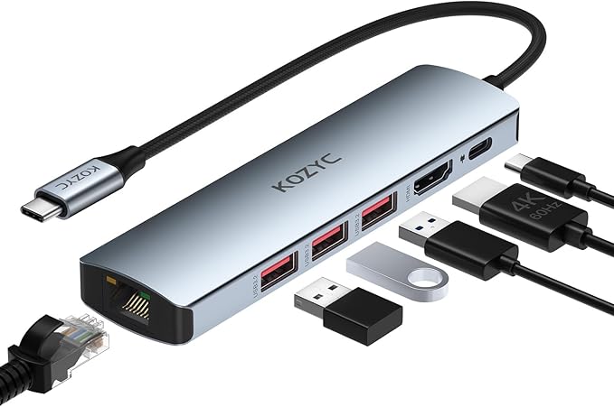 USB C Hub Ethernet, KOZYC 6-in-1 USB C Hub by KOZYC