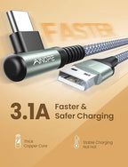 AINOPE USB Type C Cable 3.1A USB Fast Charge Cable Right Angle，Resistant Nylon - Image 5