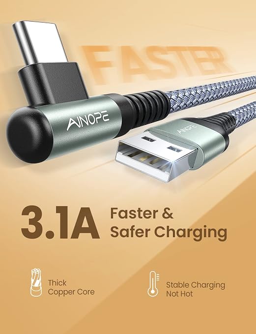 AINOPE USB Type C Cable 3.1A USB Fast Charge Cable Right Angle，Resistant Nylon - Image 5