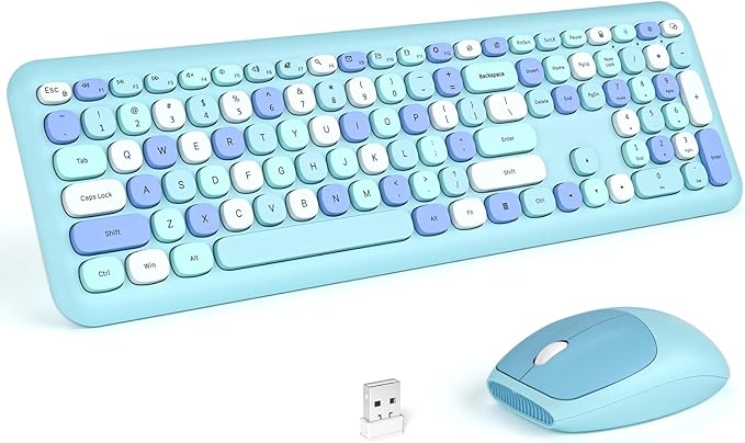 KNOWSQT Wireless Keyboard and Mouse Combo, Pale Blue Full-Sized 2.4G Silent by KNOWSQTKeyboardMouse