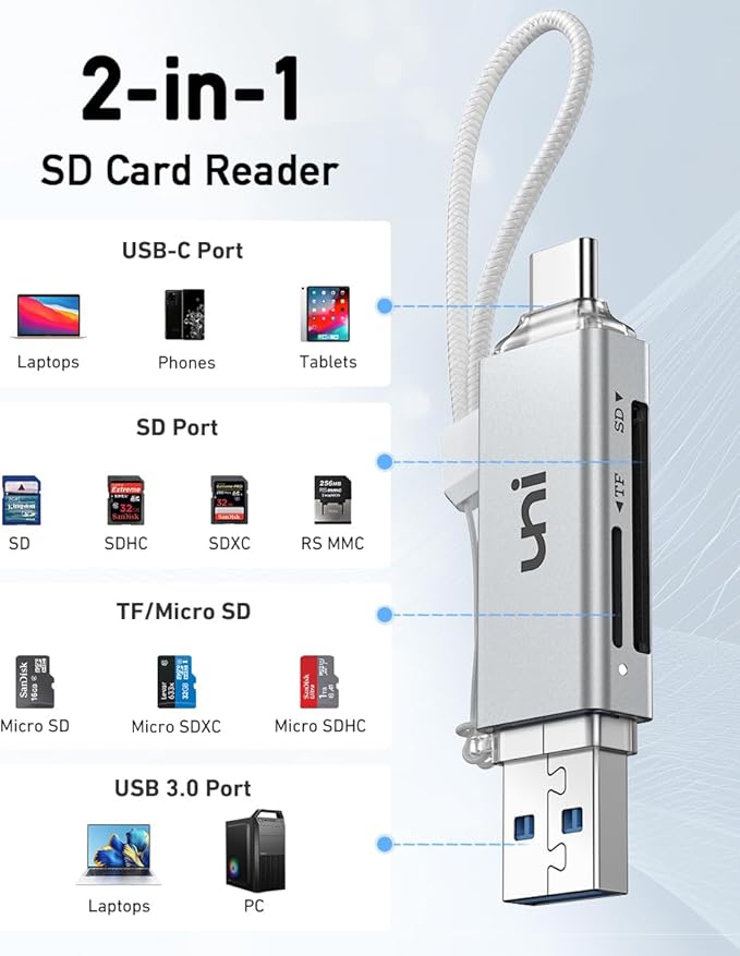 SD Card Reader, uni High-Speed USB C to Micro SD Card Adapter USB 3.0 Dual Slots - Image 5