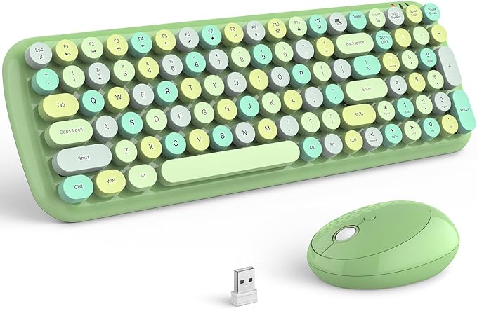 KNOWSQT Wireless Keyboard and Mouse Combo, Light Green 100 Keys 2.4 GHz Round by KNOWSQTKeyboardMouse