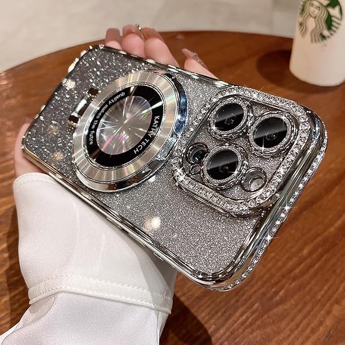 Magnetic Kickstand Case for iPhone 15 14 13 12 Pro Max Sparkling Diamond Cover - Image 2