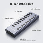 ACASIS 10 Ports 60W USB C 3.2 Hub, 10Gpbs Data Transfer, 20V/3A Power Adapter - Image 2