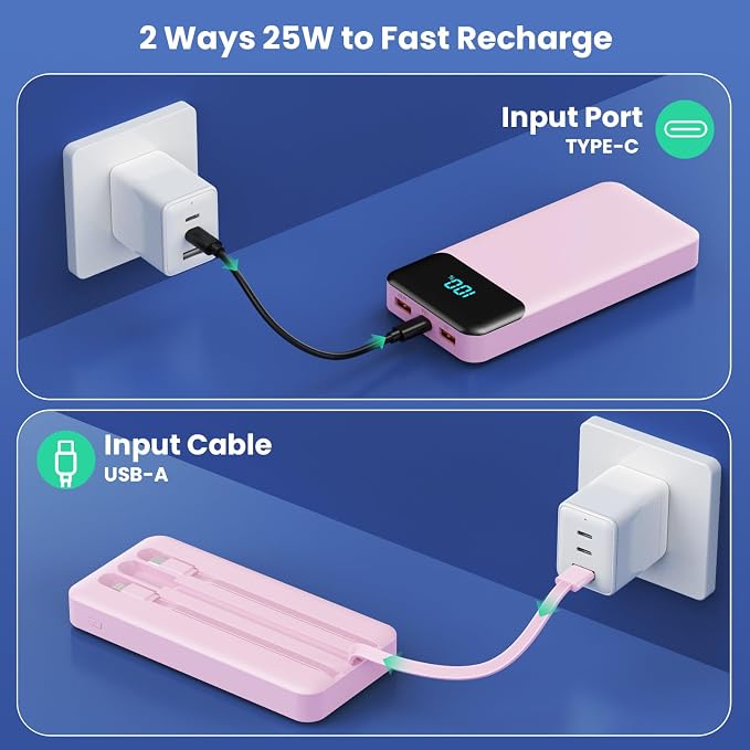 Portable Charger 40800mAh with 3 Built-in Cable, PD 25W USB C in&Out Power Bank - Image 6