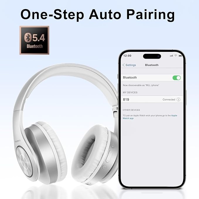 TUINYO Bluetooth Headphones Wireless, Over Ear Stereo Wireless Headset 40H - Image 4