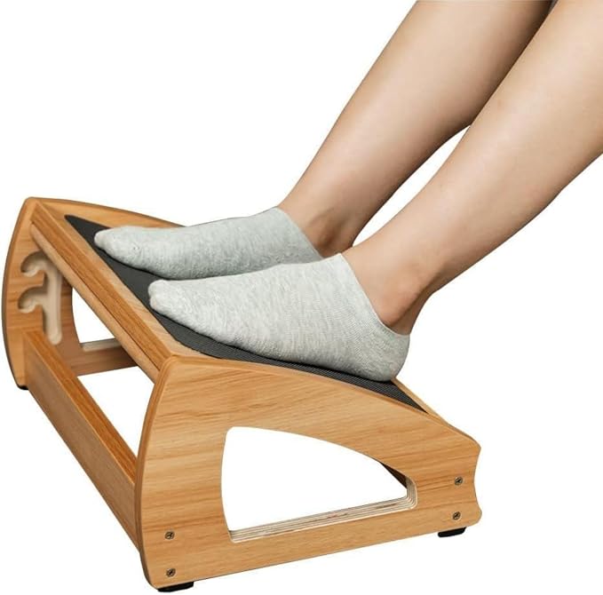 StrongTek Ergonomic Under Desk Footrest, 3 Adjustable Heights Wooden Office by StrongTek