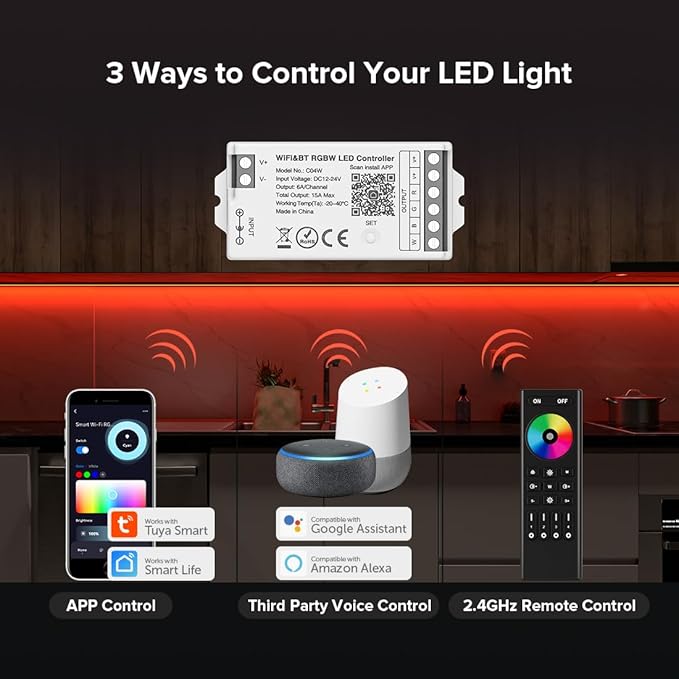 BTF-LIGHTING C04W RGBW PWM SMD FCOB 5PIN LED Strip 2.4GHz Tuya WiFi Group - Image 2