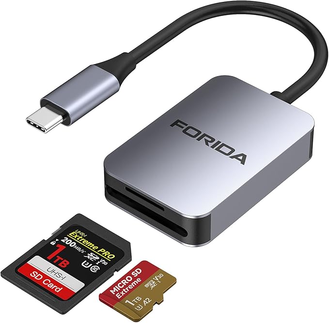 FORIDA Aluminum 2-in-1 SD/Micro SD Card Reader USB C, 190MB/s High-Speed by FORIDA-Besttecforusbhubdockingstation