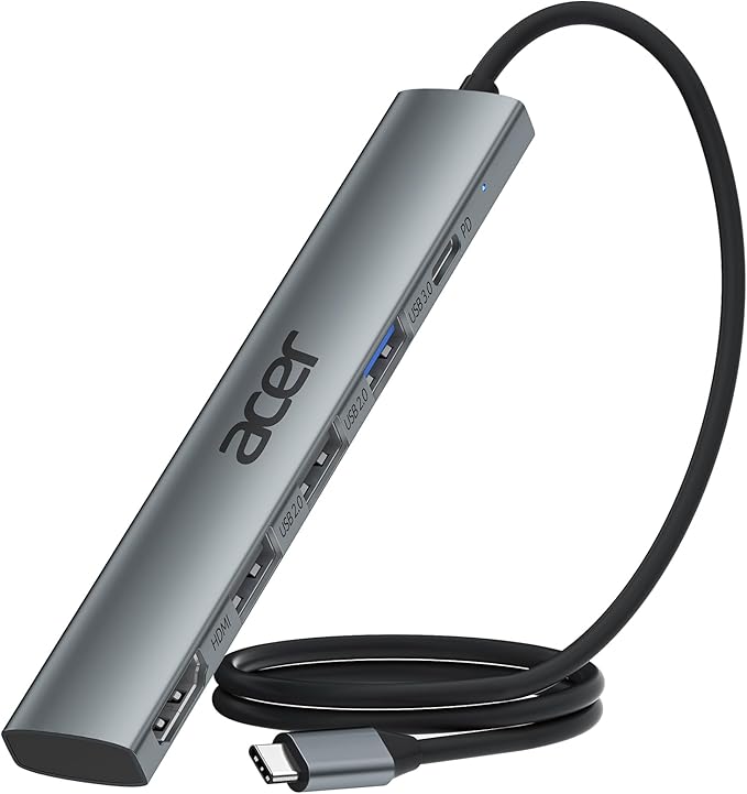 Acer USB C Hub 5 in 1 with 4K HDMI, 100W Power Delivery, 3 USB A Data Ports by Acer