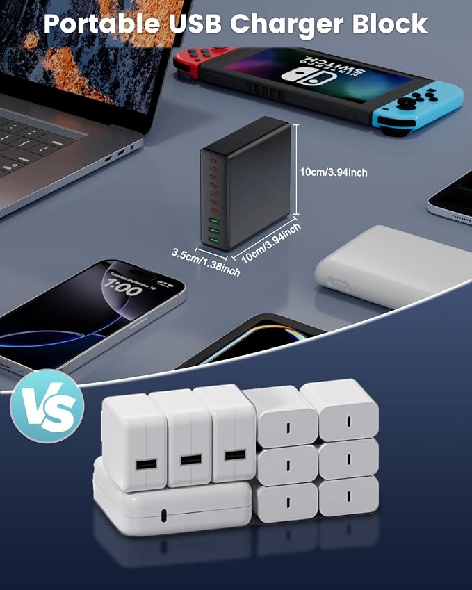 USB C Charger Block, 780W 10 Port Charging Station USB Charger Block Double - Image 6