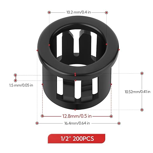 200PCS 1/2" Black Cable Snap Bushing Grommet, Snap in Cord Bushing Protect - Image 2