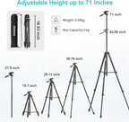 71" Camera Tripod, Versatile Cell Phone Tripod - Image 4