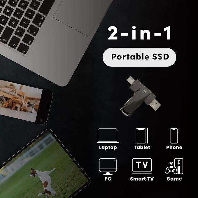 LinkMore NR P50 512GB External SSD – Type-C & USB-A Portable Drive, USB 3.2 - Image 3