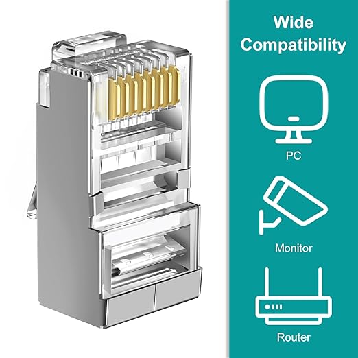 50-Pack Cat 6 Shielded Pass Through RJ45 Connectors + 50Pack RJ45 Strain Relief - Image 5