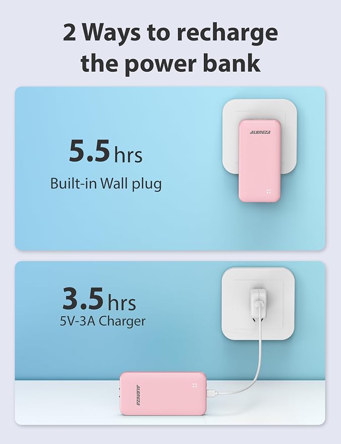 Alongza Portable Charger Built-in Cables and AC Wall Plug, Slim Fast Charging - Image 3