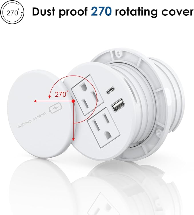 Recessed Power Grommet 3-inch Hole, 15W Wireless Charger, 20W USB C Fast - Image 5