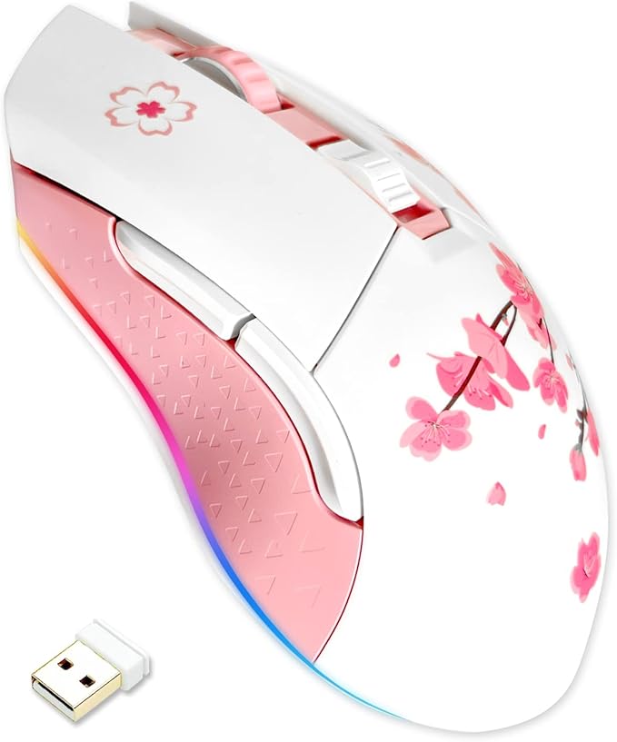 DAREU Sakura Pink Wireless Wired Gaming Mouse, Dual-Mode Rechargeable 6 by DAREUGAMINGDIRECT