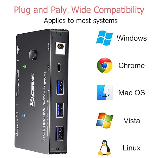 HDMI2.1 KVM Switch 2 Computer 1 Monitor 8K@60Hz, KVM Switch HDMI 2 Port - Image 5